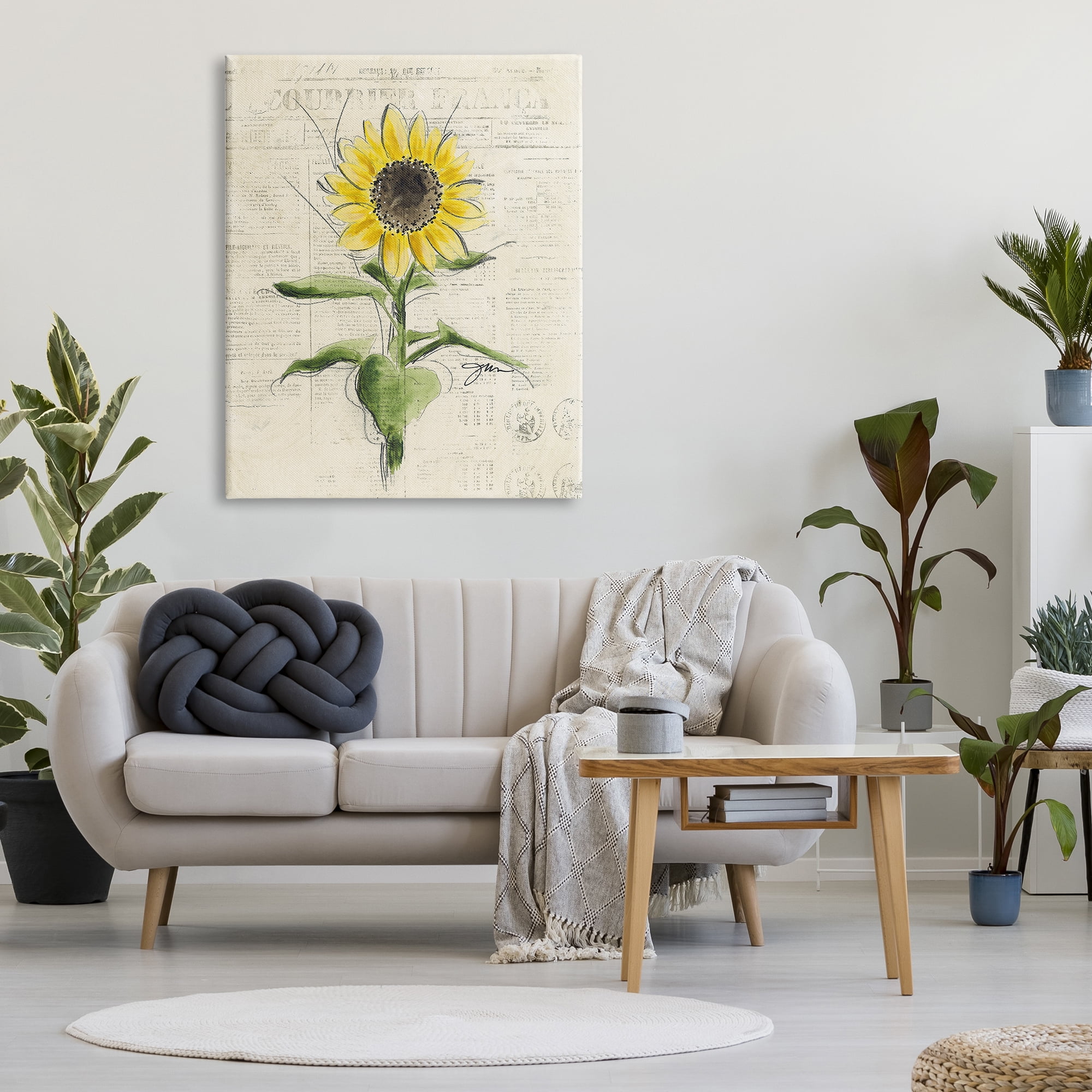 Stupell Industries Vintage Sunflower Painting Botanical & Floral Painting Gallery Wrapped Canvas Art Print Wall Art, 36 x 48