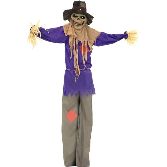Haunted Hill Farm 6 ft  Standing Halloween Scarecrow Yard Decoration with LED Green Eyes, HHSCR-5FLS