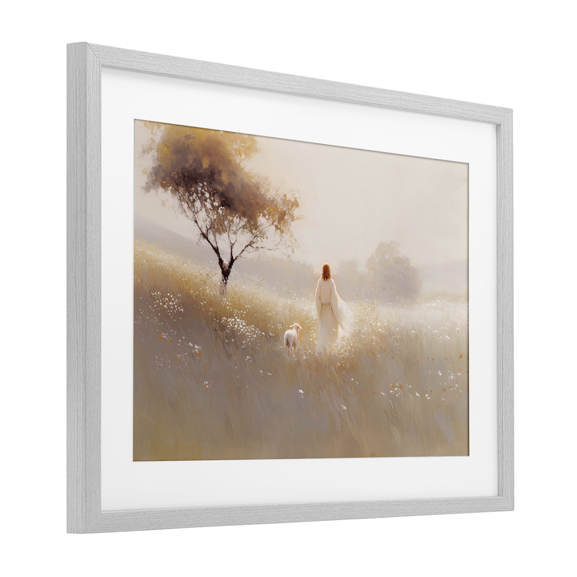 Stupell Industries Spiritual Shepherd & Lamb Gray Framed Print Under Glass, design by Jacky Ngan