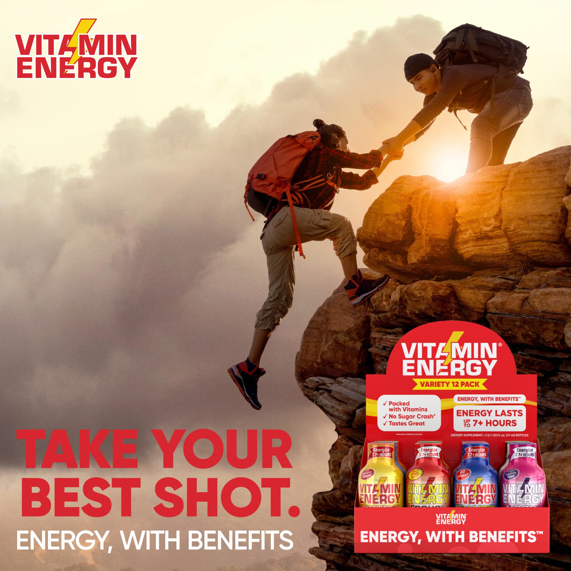 Vitamin Energy Extra Strength Shot Variety Pack, 12 Pack – 260mg Natural Caffeine, Multi-Functional Energy, Focus, Hydration & Immune Support, Zero Sugar, 1.93 fl oz
