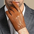 thumbnail image 3 of Guantes de cuero para hombre, otoño e invierno, terciopelo grueso, cálido, para conducir, motocicleta, pantalla táctil, guantes de piel de oveja superior, 3 of 5