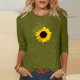 thumbnail image 3 of Camisetas Casuales de las Mujeres de Moda Impresa 3/4 Mangas Blusa Cuello Redondo para el Hogar Y Diario, 3 of 4