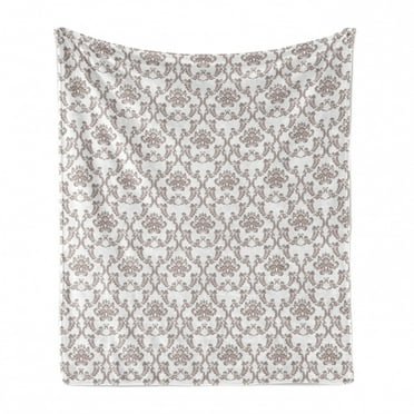 Taupe Soft Flannel Fleece Blanket, French Style Curvy Damask Pattern Nostalgia Foliate Wealth Flora Elements Historical, Cozy Plush for Indoor and Outdoor Use, 50" x 60", Taupe White, by Ambesonne
