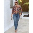 thumbnail image 3 of Top TFSDOD de talla grande para mujer con estampado floral de manga 3/4, 3 of 6