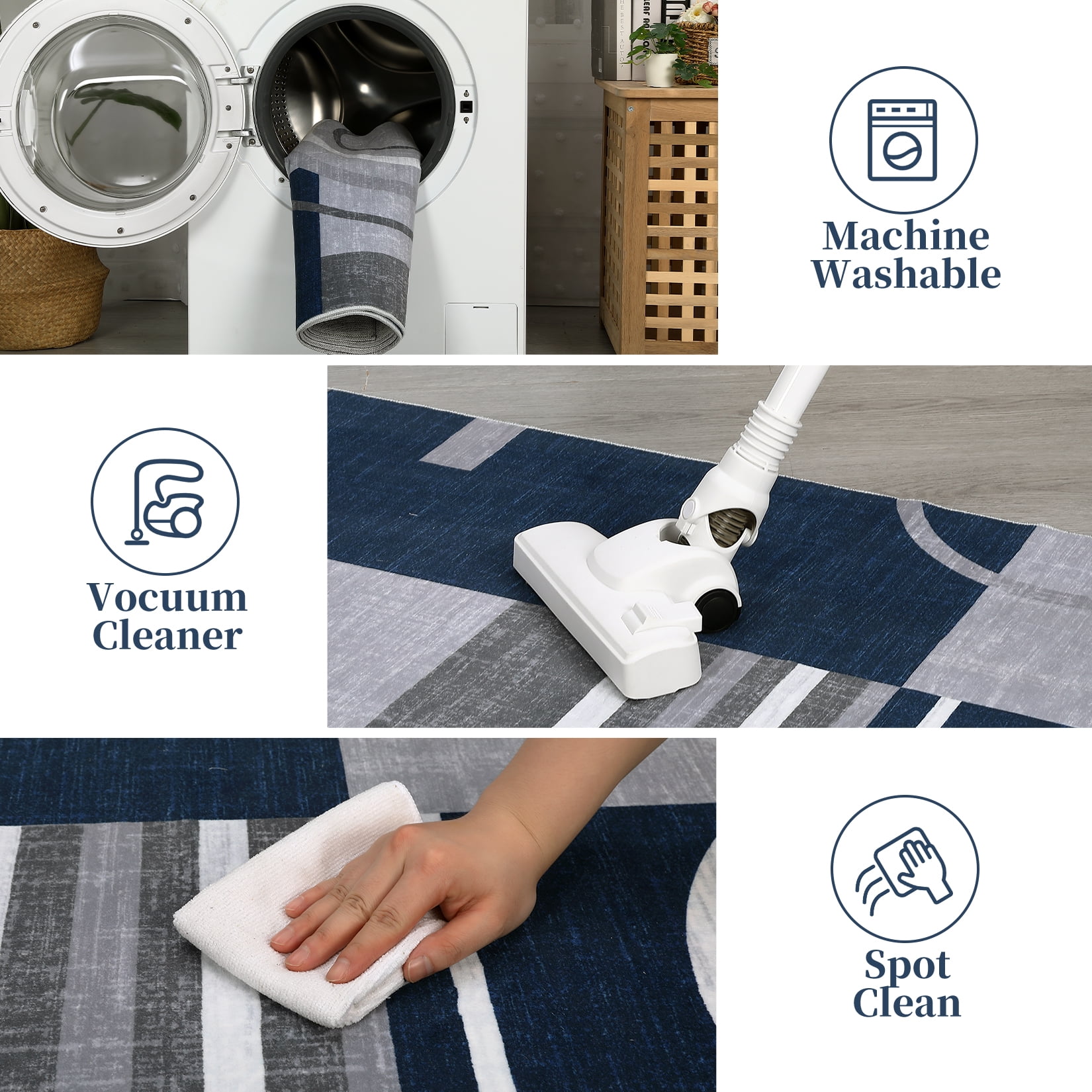 Modern Washable Area Rugs, Contemporary Geometric Circles Carpet with Non-Slip Backing