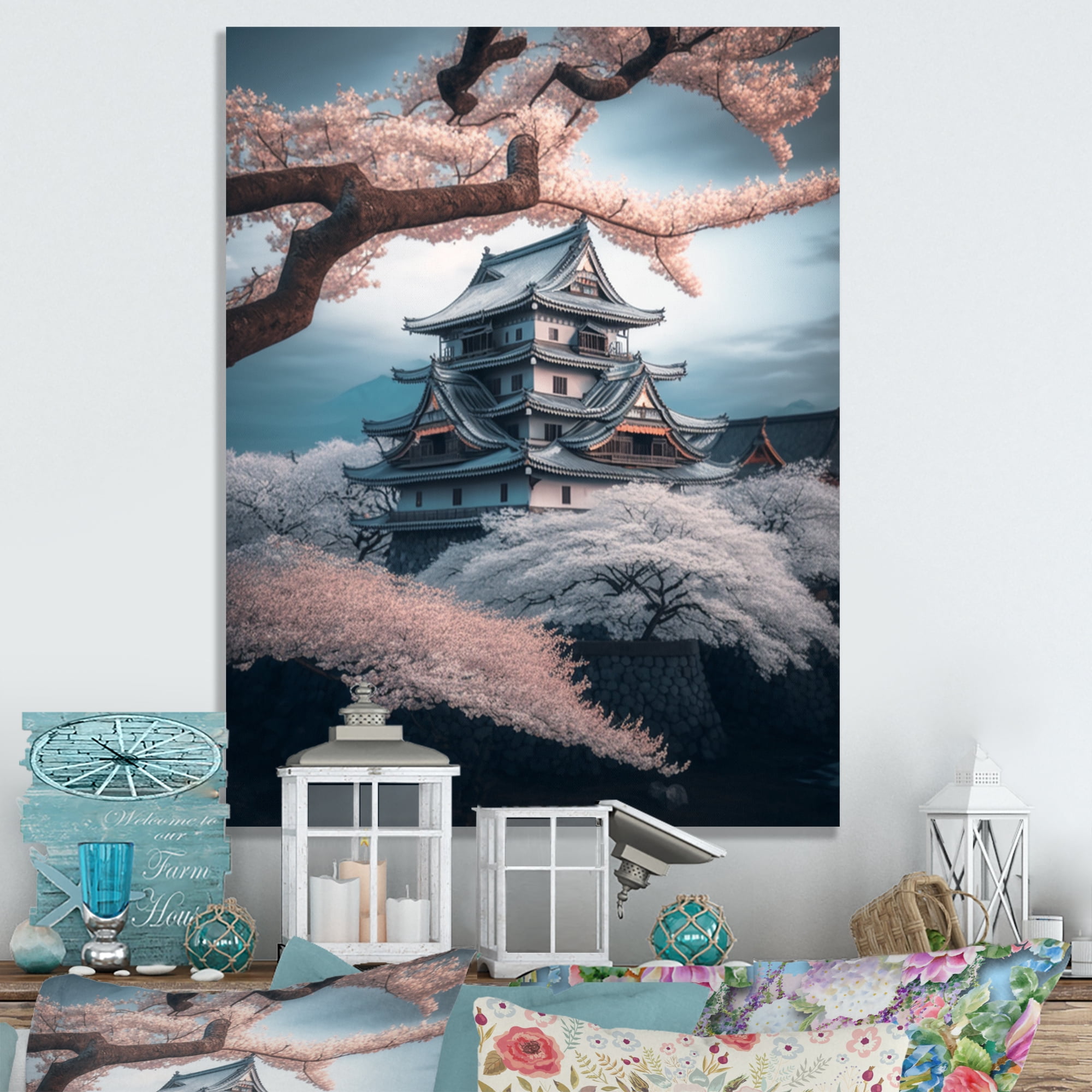 Designart Cherry Blossums In The City V Canvas Wall Art