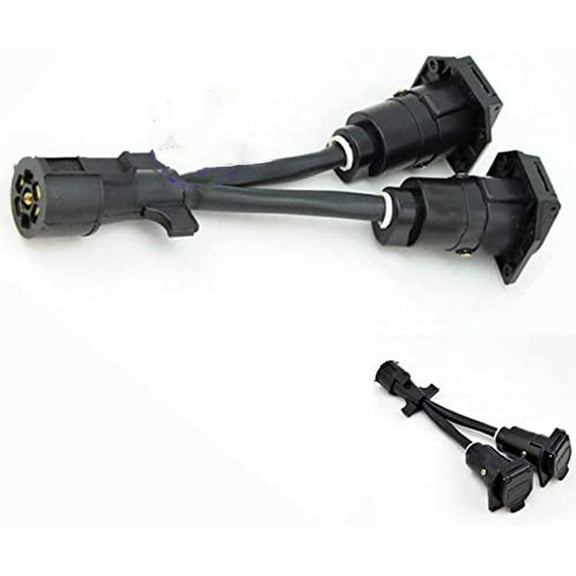 RV Pigtails Trailer 7 Blade Plug"Y" Adapter to 7 Way Blade Male Plug - 14"L- used to connect a truck camper and trailer setup