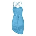 thumbnail image 3 of gcong Cocktail Dresses for Women Satin Ruched Lace Up Bodycon Mini Dress Backless Spaghetti Strap Party Dress for Cocktail Clubwear Blue, 3 of 5