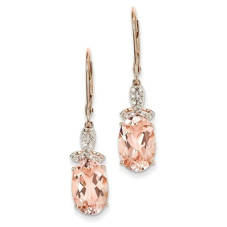 Ice Carats Designer Jewelry Gift Usa 14k Rose Gold Diamond Pink 14k Rose Gold Diamond Pink Morganite Oval Leverback Drop Dangle Chandelier Earrings Lever Back For Women