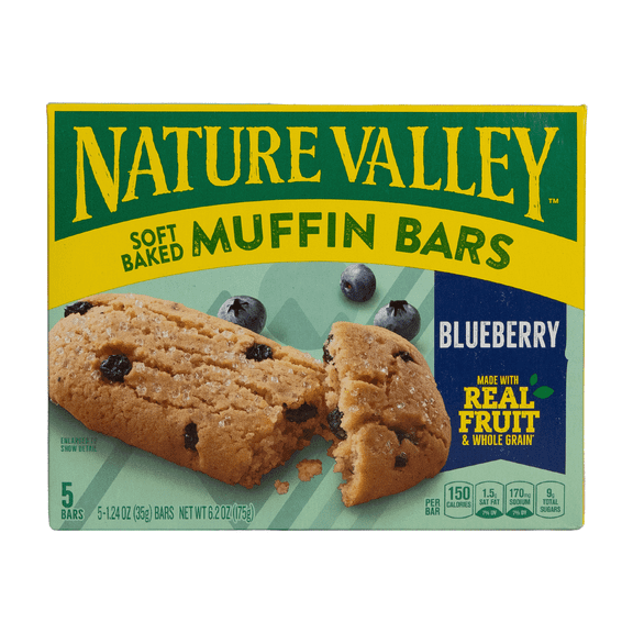 Nature Valley Soft-Baked Blueberry Muffin Snack Bars, 5 Bars, 6.2oz, Shelf Stable, Cardboard Box