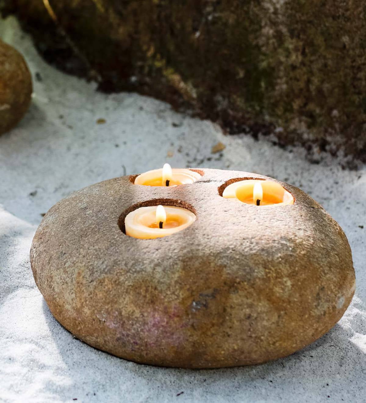 Natural Stone Triple Tealight Candle Holder