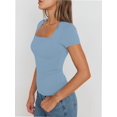 thumbnail image 4 of Womens Square Neck Short SleeveTops Spring Summer Slim Fit Tees Shirts, 4 of 4