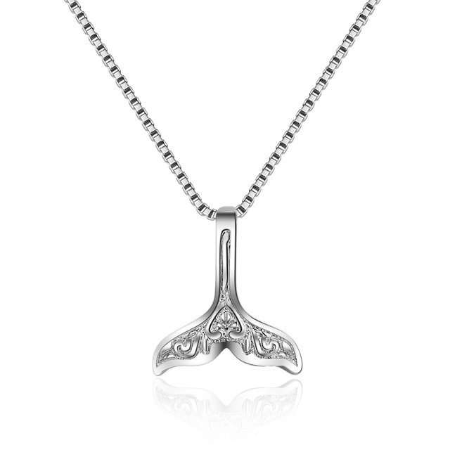 Collar con colgante de cola de sirena de delfín, joyería de plata de ley S925, cadena de caja Rojo Verde