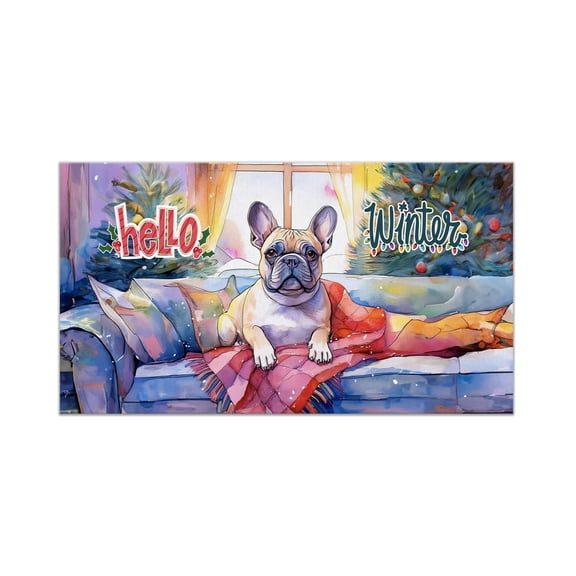 Watercolor Hello Winter French Bulldog Chill Christmas Welcome Doormat Dog Lover Gifts Indoor Outdoor Welcome Mat - 00016