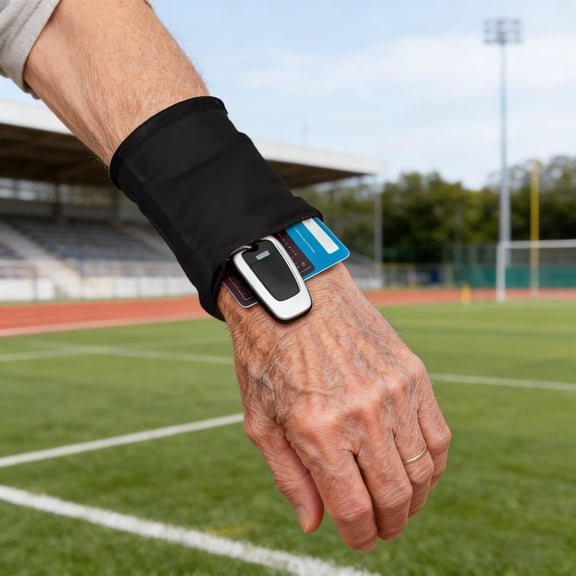 Wristband Wallet Outdoor Wristband With Keycard Pocket And Zipper Wallet Storage Ankle Strap Sports Wrist Support Fashionable For Fitness And Travel(Black-10X6cm)