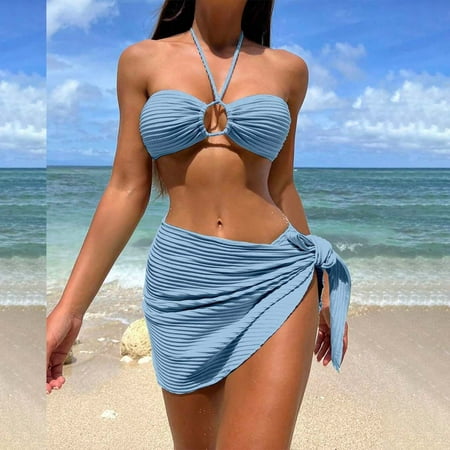Yanyanz Swim Suits for Women 2025  Women s Three High Waisted Bikini Sets Sporty Solid Skirt Swimsuit High Cut Bathing Suits  Women Swimsuits