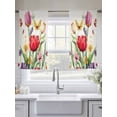 thumbnail image 6 of Spring Floral Semi Sheer Curtains 45 Inch Length 2 Panels Set, Colorful Tulip Butterfly Botanical Elegant Sheer Kitchen Curtain Privacy Voile Window Curtain for Living Room Bedroom Rod Pocket Drapes, 6 of 7
