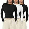 thumbnail image 1 of T-shirt à Col Roulé Long 3 Pcs pour Femmes, Chemise à Manches pour Femmes, Basique, Col Roulé Court Perlé, Version du Haut pour Sortir, sous-Vêtements de Mode d'Automne, Couche, Version Ajustée du Haut, 1 of 3