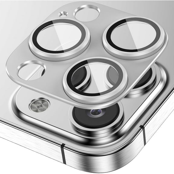 for iPhone 15 Pro/iPhone 15 Pro Max Camera Lens Protector, [Original Design] Metal Alloy 9H Tempered Glass Camera Screen Protector Cover Film Accessories,Silver