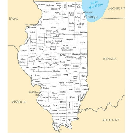 Chicago Map - Laminated Poster Illinois State County Map City Chicago Poster Print 24 x 36