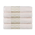 thumbnail image 2 of Geometric Border 4-Piece Cotton Luxury Bath Towel Set for Bathroom, 30" x 52", Ivory by Blue Nile Mills, 2 of 7