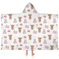 White Highland Cow Dress Shoe Pattern Hooded Bath Towel，60"x35" for Ages 3 To 12 Kids, Quick Dry Lightweight Soft Microfiber Hood Beach Towel Cover Up for Kids