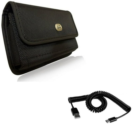 Coiled USB Cable w Rugged Case Belt Clip for Google Pixel 6 - Type-C Charger Cord, Holster Canvas Cover X1V Compatible With Google Pixel 6