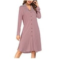 thumbnail image 2 of QUNYINEY Womens Dress Long Sleeve Casual Striped Shirt Dress Split Hem Button Collared Mini Dresses, 2 of 6