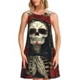 thumbnail image 1 of Easygdp Gothic Skull With Roses para Vestido Transpirable de Mujer, Vestido Suelto de Manga Corta con Pliegues y Bolsillos para el Verano, 1 of 7