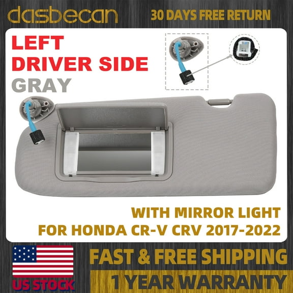 Dasbecan Left Driver Side Gray Sun Visor With Mirror Light For Honda CR-V 2017-2022 Replace# 3280-TLA-A62 83280-TLY-H11ZB