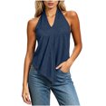 thumbnail image 3 of Liuinsasek Womens V-Neck Sleeveless Tank Top Halter Neck Irregular Pointed Hem Loose Solid Color Casual Tops for Everyday and Travel Outfits, 3 of 7