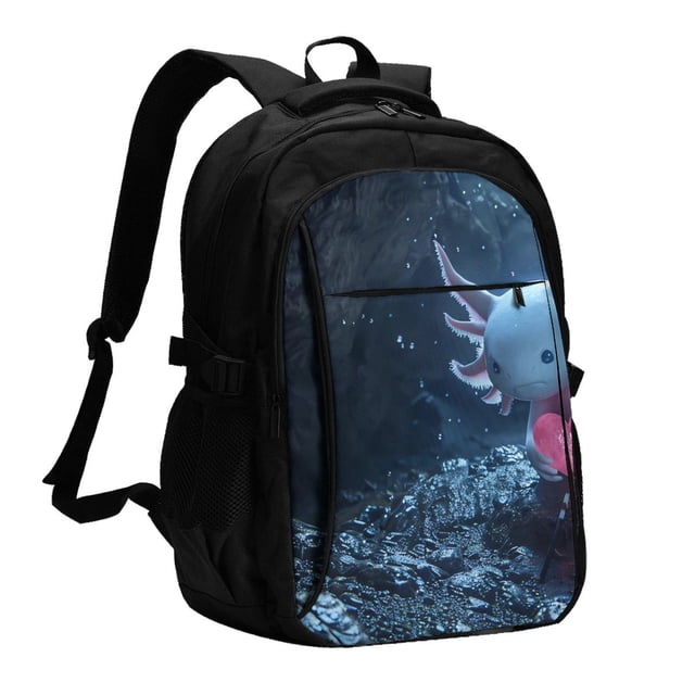 Balery Heart Axolotl Mochila con carga USB para hombre y mujer - Mochila impermeable y antirrobo para laptop con puerto USB para viajes, trabajo