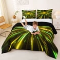 thumbnail image 3 of Manfei Starburst Light Full Size Comforter Sets, Geometric Bedding Comforter Set, Yellow and Green, Black Reversible 3 Pieces, 1 Comforter and 2 Pillowcases, 3 of 6