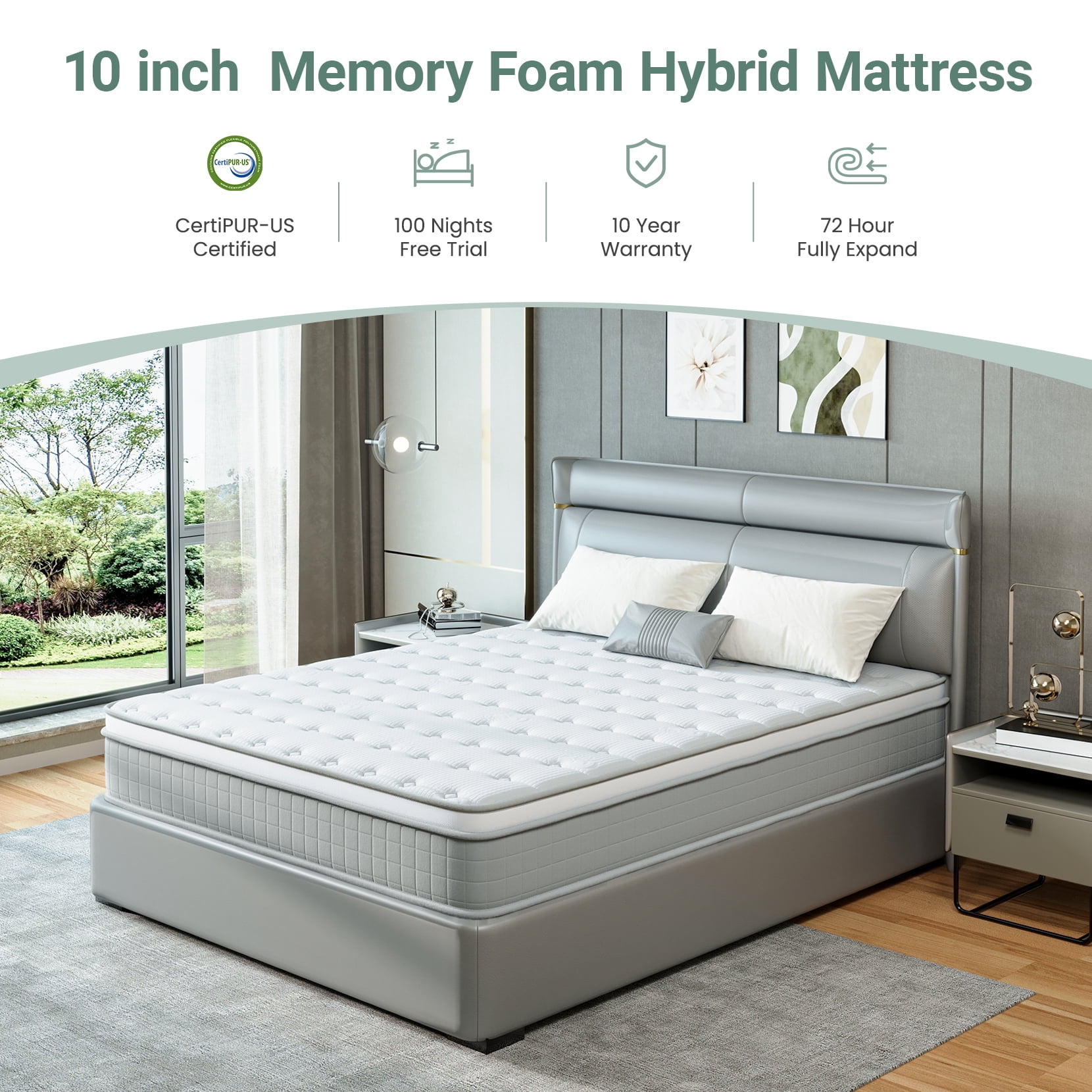 Neche 10" Queen Size Hybrid Mattress, Memory Foam & Pocket Springs, Medium Firmness, Breathable & Pressure Relieving, Individual Pocket, Single Mattress in a box, Ideal for Guest Bedrooms