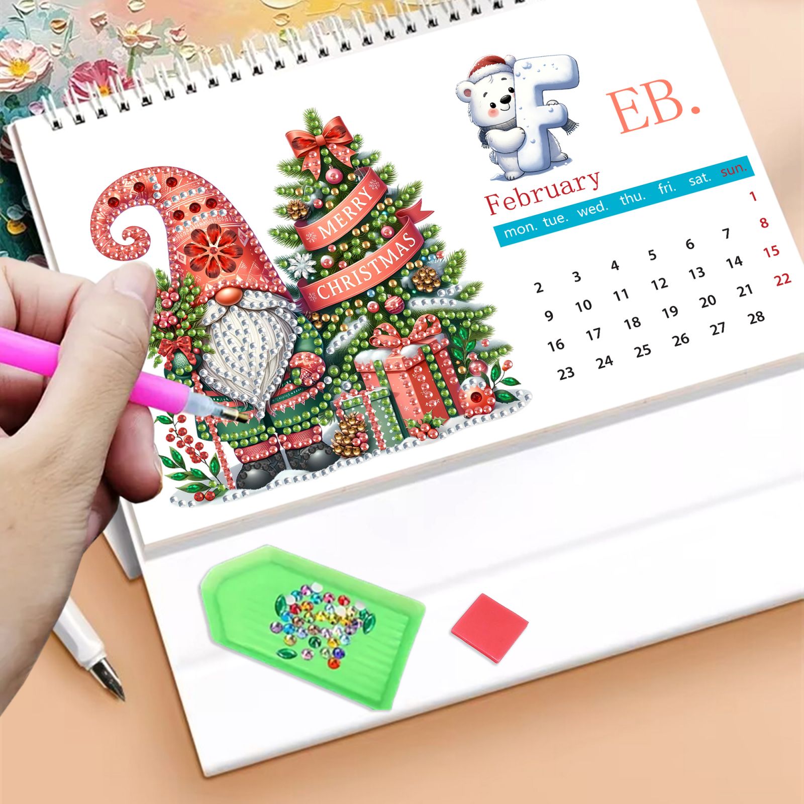 FLOPESN 2026 DIY Diamond Art Painting Desk Calendar,Thick Paper Monthly Flip Tabletop Calendar with To Do List for Home Office Planning-Goblin