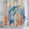 thumbnail image 2 of Sea Corals Turtle Bathroom Shower Curtain, Summer Beach Sea Stars Retro Linen Texture Waterproof Washable Soft Bath Curtain for Bathtub Decor with 12 Hooks&Grommet, 36x72 Inch, 2 of 9