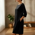thumbnail image 6 of QATAINLAV Velvet Dress for Women Casual Crew Neck Long Sleeve Dresses Elegant Loose Fit Cocktail Party Maxi Dress with Pockets, Black, XXL, 6 of 10