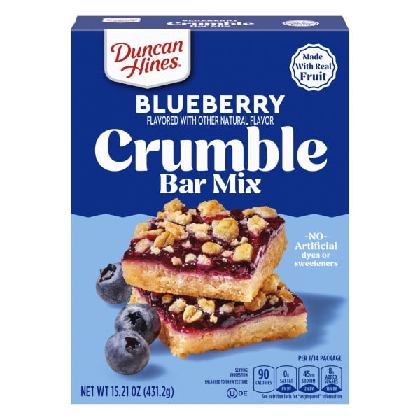 (3 pack) Duncan Hines Blueberry Flavored Crumble Bar Mix, Breakfast Bar Mix, Made With Real Fruit, 15.21 oz.