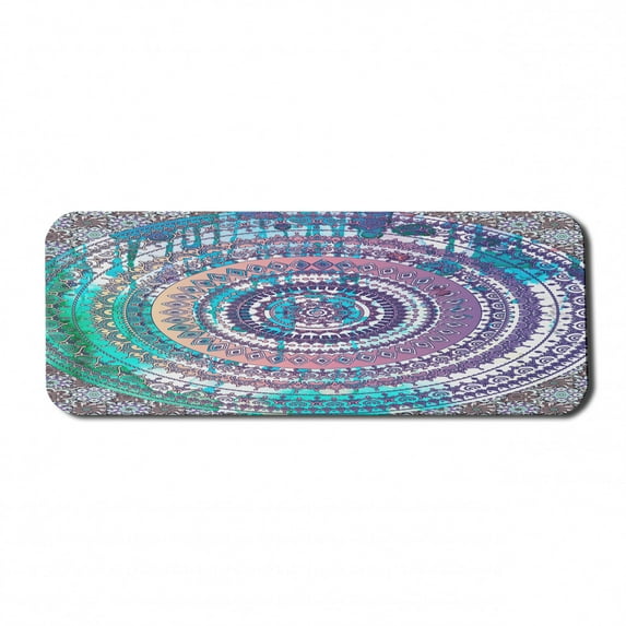 Ethnic Computer Mouse Pad, Classical Mandala in Various Details Drawn Design Composition Old Print Design, Rectangle Non-Slip Rubber Mousepad Large, 31" x 12", Lilac and Blue, by Ambesonne