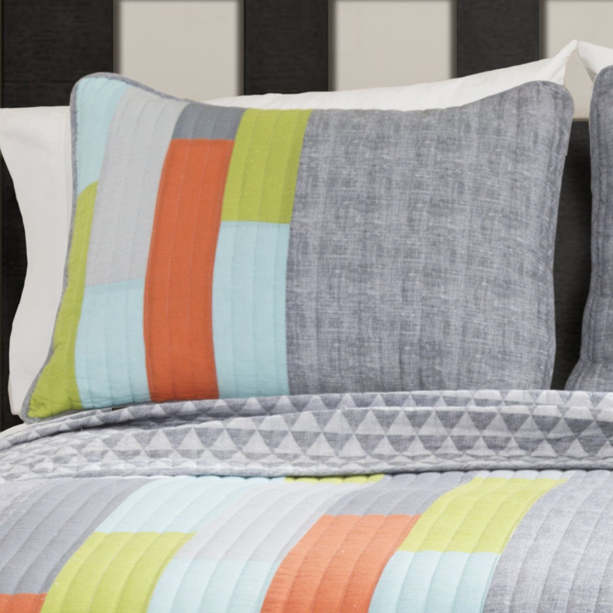 Lush Decor Shelly Orange and Blue Stripe Cotton Quilt Set