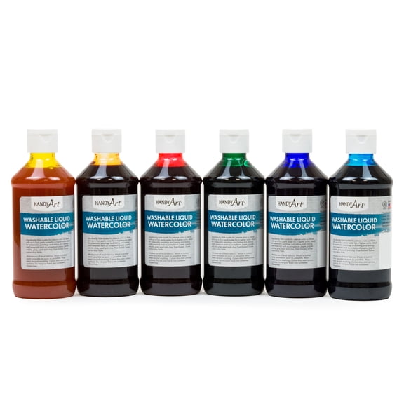 Handy Art Washable Liquid Watercolors, 8 oz., Primary Colors, Set of 6