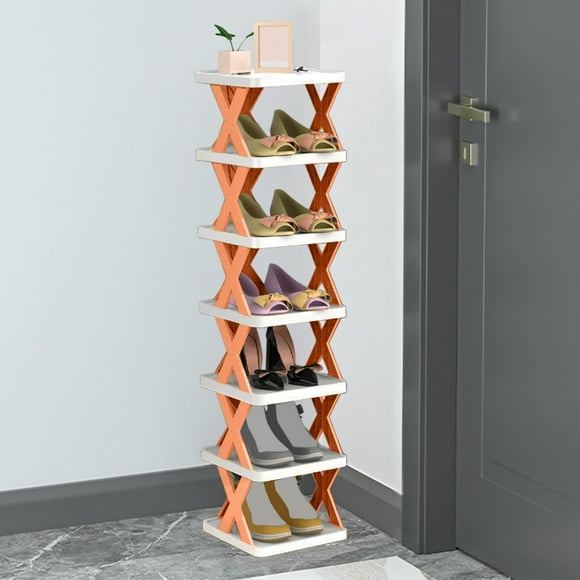 Diy Simple 7-Layer Plastic Shelf 1-Piece Orange Color Plastic DIY Storage Shelf Multilayer Detachable Shoe Rack for Living Room Dormitory Organizing Rkxzt