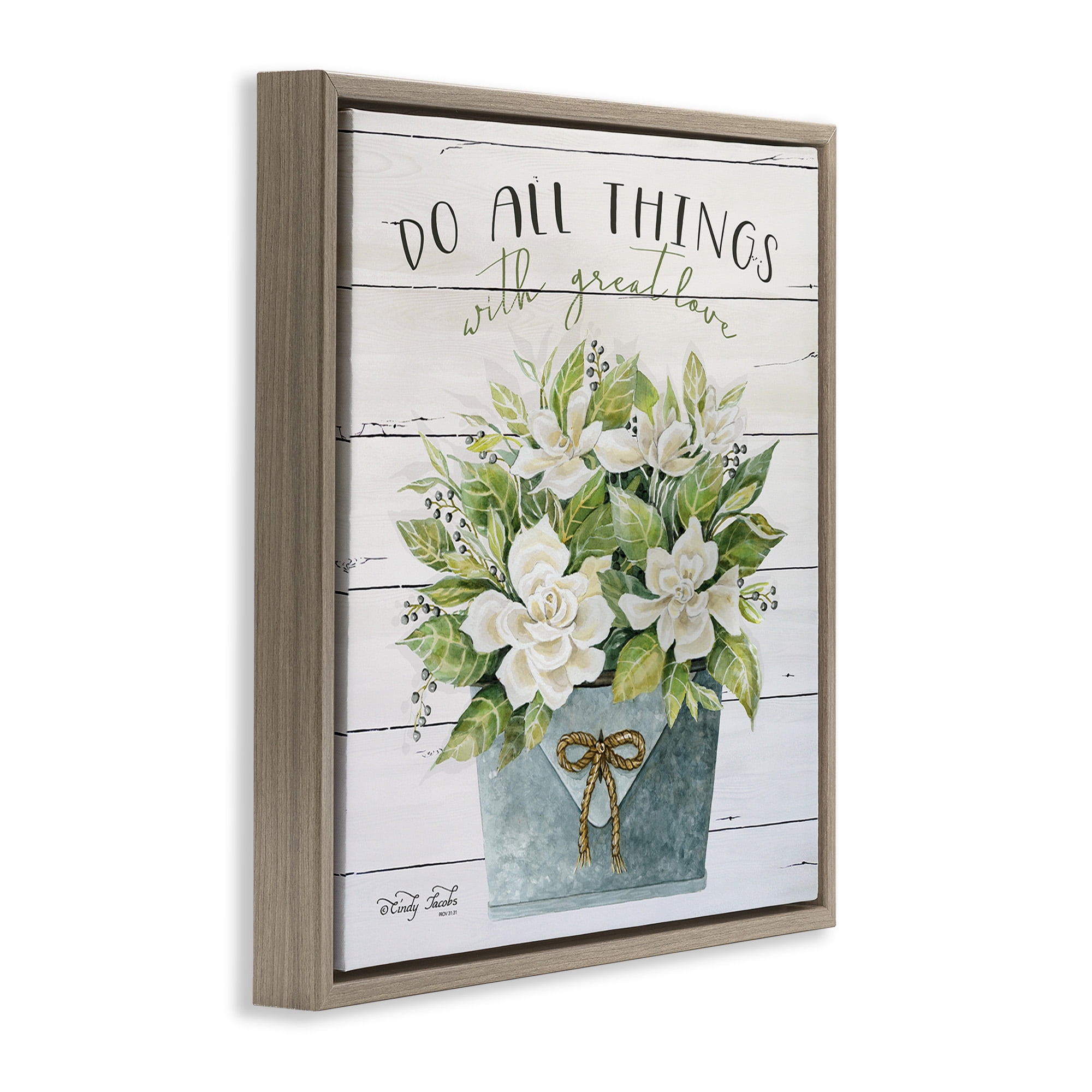 Stupell Industries All Things With Love Floral Magnolia Botanical & Floral Painting Brown Floater Framed Canvas Art Print Wall Art, 18 x 18