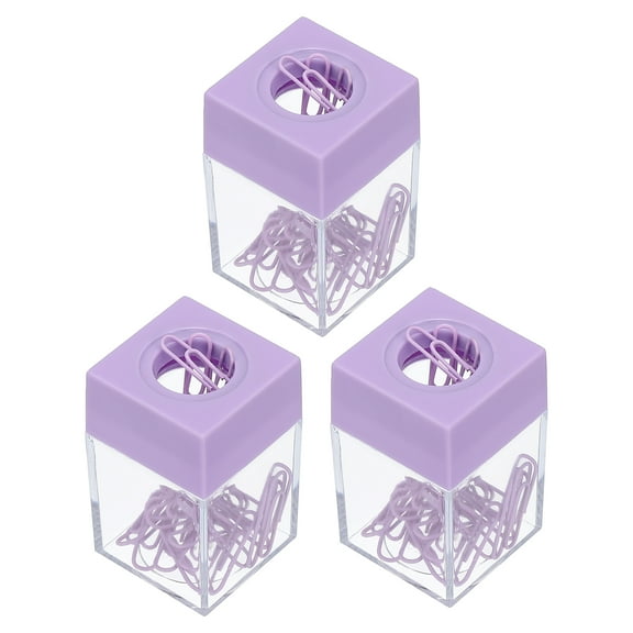 Uxcell Magnetic Paper Clip Holder, 3 Pcs Large Capacity Paper Clip Organizer for Desk, Purple