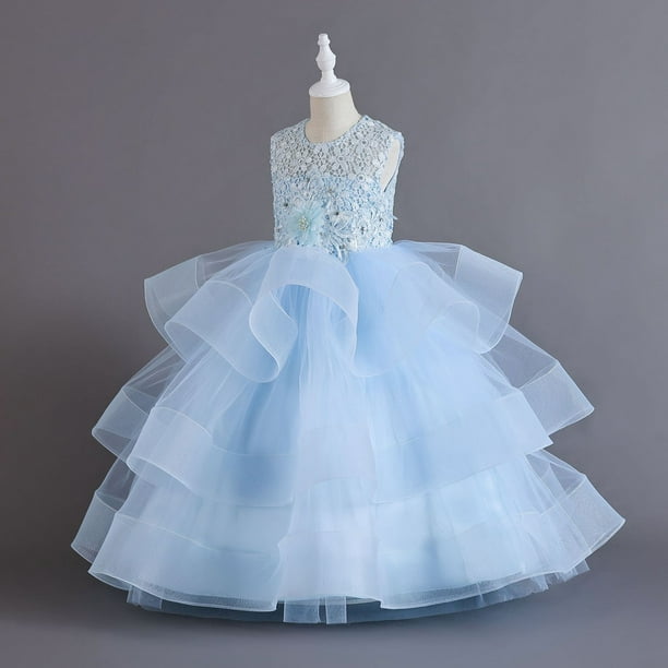 Vestido de malla para niña, vestido de princesa, vestido de noche de alta gama para cumpleaños de niña de flores
