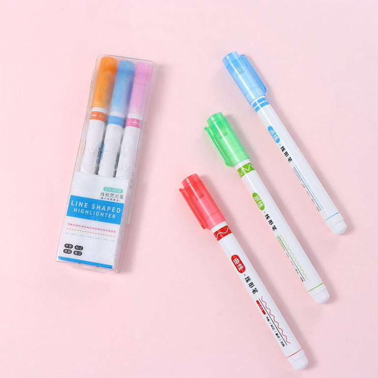 (3pcs) Colored curve pens kawaii flair pens highlighters assorted colors  journal pens fun markers stamps markers squiggle pen for 8-12 kids glitter