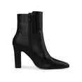 thumbnail image 3 of BLISSFUL STEP Women's Ankle Boots Printed Chunky Heel Side Zipper Crocodile Pointed Toe Booties Black 7, 3 of 7