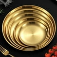 thumbnail image 3 of Round Gold Serving Tray- Stainless Steel Heavy Duty Kitchenware Round Metal Plates for BBQ Steak Dessert Buffet Plate, 3 of 8