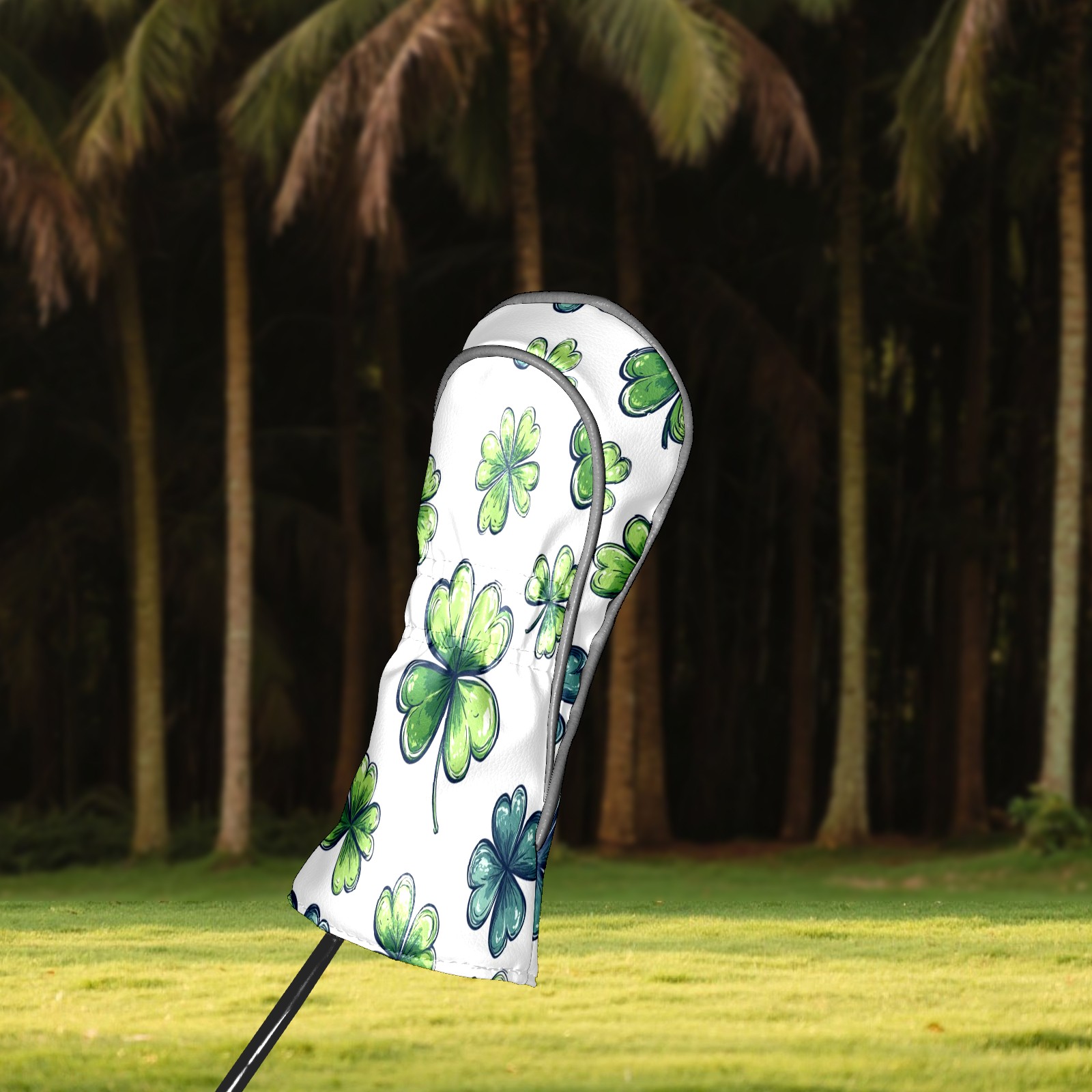 Golf Club Covers PU Leather Waterproof Head Covers for Fairway Woods Hybrids Four-leaf Clover Pattern Unisex Fits Most Brands