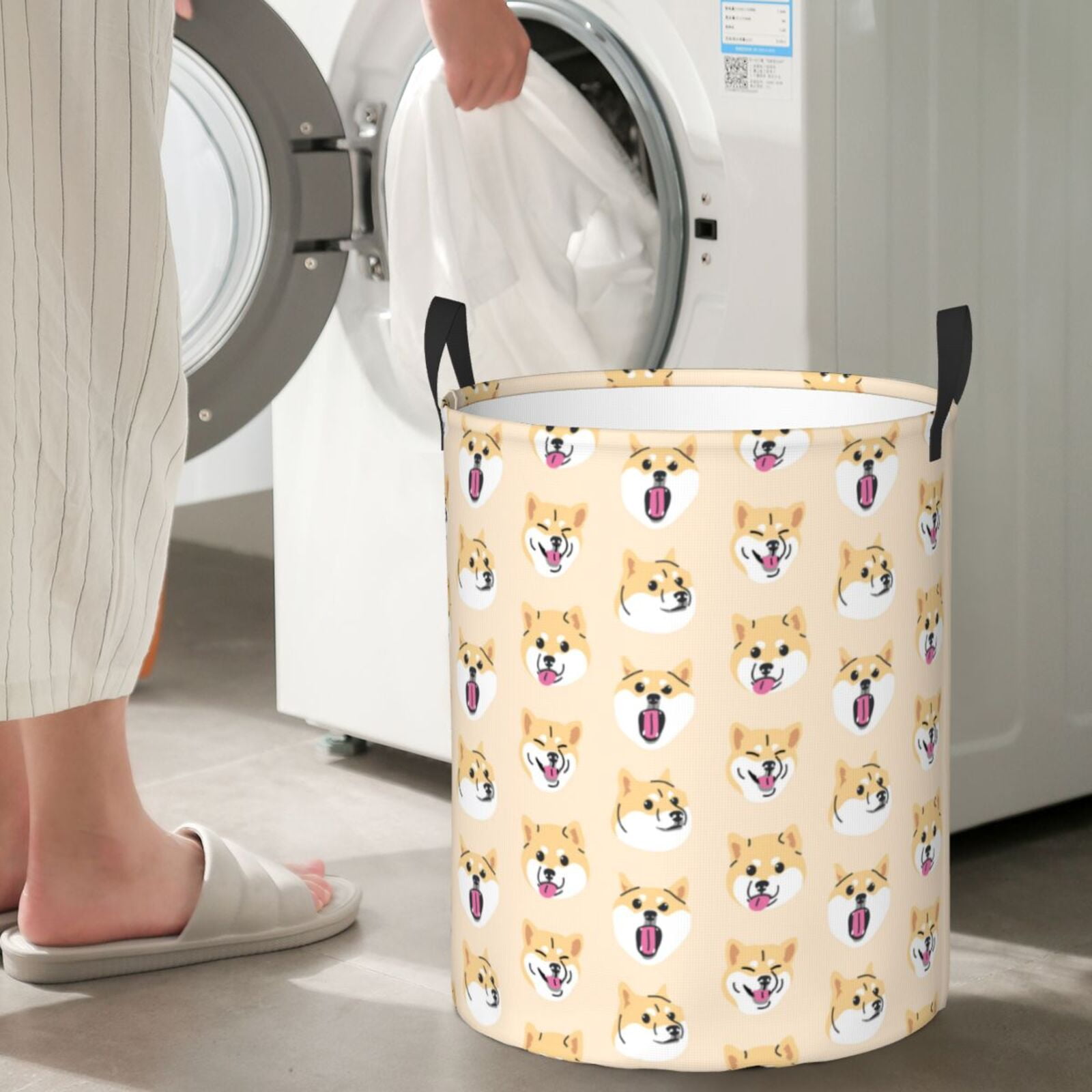 Large Laundry Basket with Handles - Cute Corgi Cartoon Dog Funny Kids Baby Dirty Clothes Laundry Hamper for Bedroom Aesthetic